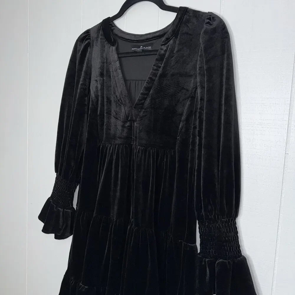 Pomander Place Women’s Black Velvet Kenzo Dress Size Medium - Picture 3 of 6